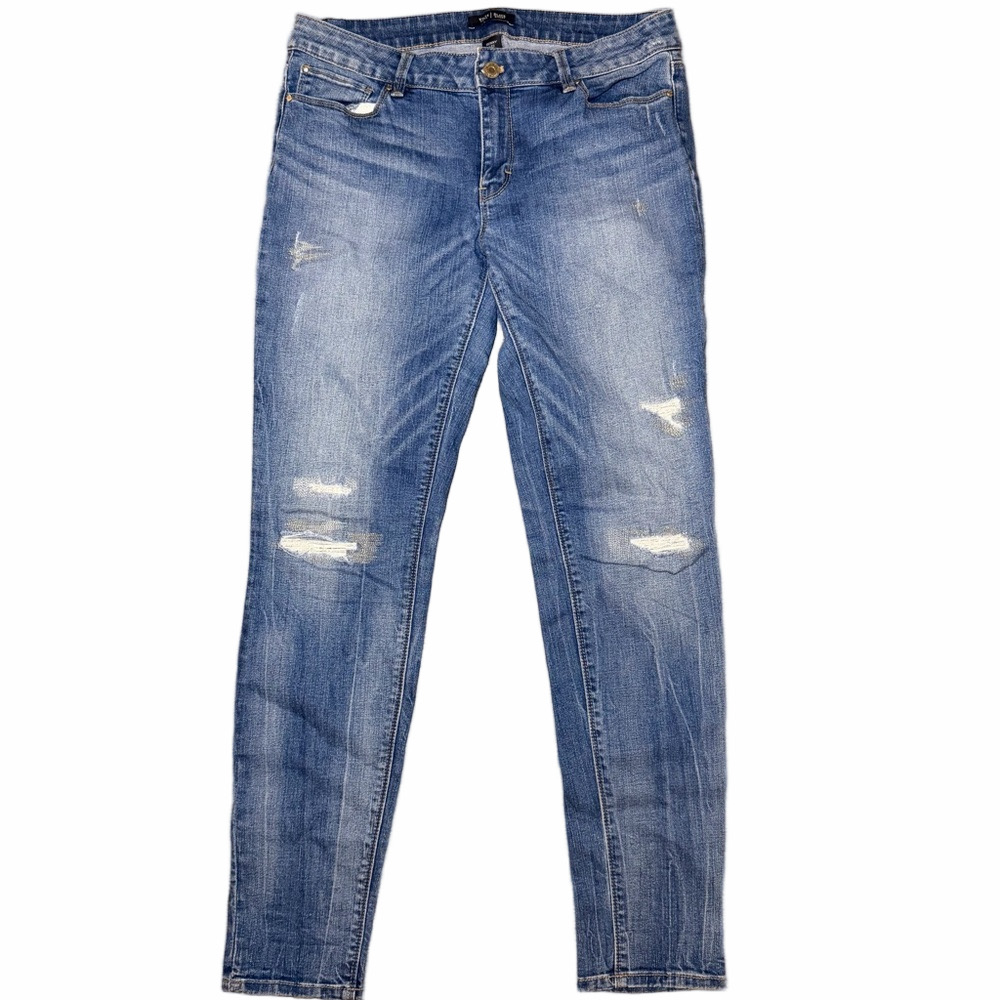White House Black Market Blue Distressed Skinny Silver Accents Jeans Size 10R